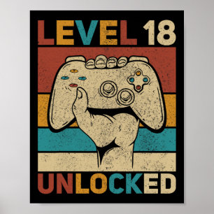 Póster Nivel 18 Desbloqueado Niño de 18 años Ropa de fies