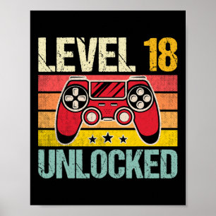 Póster Nivel 18 Video Gamer de época desbloqueado 18º nac