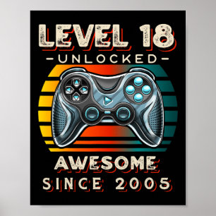 Póster Nivel 18 Videojuego desbloqueado 18º cumpleaños 18