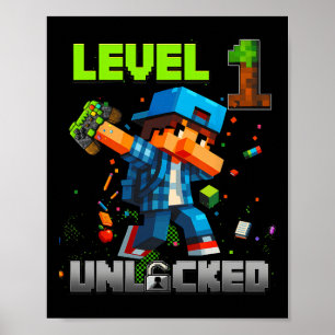 Póster Nivel 1 Desbloqueado Cumpleaños Divertido Niño Jug
