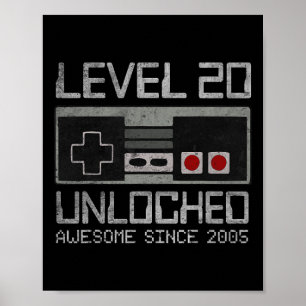 Póster Nivel 20 Desbloqueado Cumpleaños 20 Video de 20 Añ