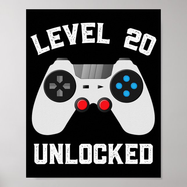 Póster Nivel 20 Desbloqueado Gracioso 20 Aniversario Boda (Frente)