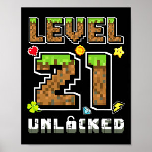Póster Nivel 21 Desbloqueado Cumpleaños 21 Años Cumpleaño