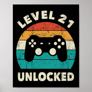 Póster Nivel 21 Desbloqueado - Cumpleaños 21 Divertido Vi