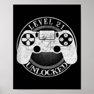 Póster Nivel 21 Desbloqueado Video Divertido Jugador Cump