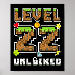 Póster Nivel 22 Desbloqueado Cumpleaños 22 Años Cumpleaño