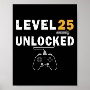 Póster Nivel 25 Video Gamer desbloqueado 25º regalo de cu
