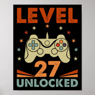 Póster Nivel 27 Video Gamer desbloqueado 27 cumpleaños 27