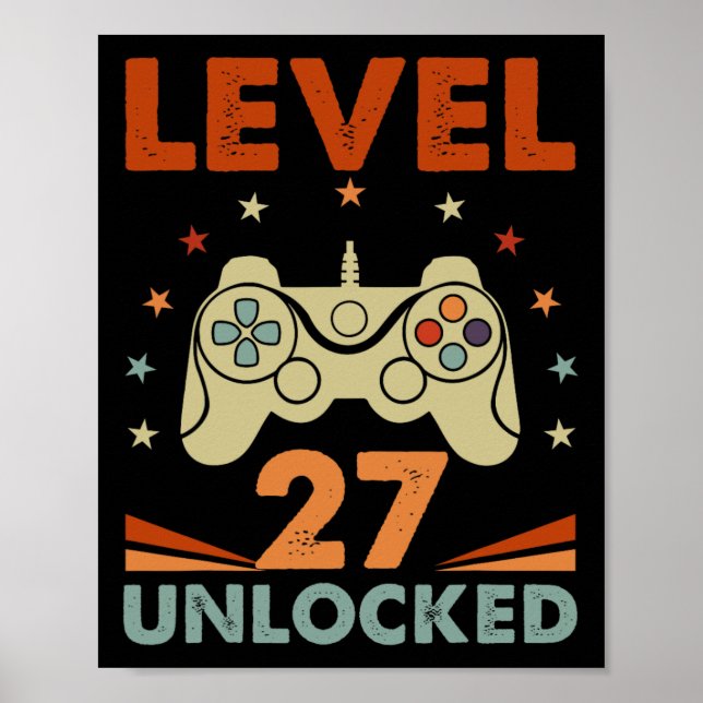 Póster Nivel 27 Video Gamer desbloqueado 27 cumpleaños 27 (Frente)