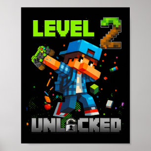 Póster Nivel 2 Desbloqueado Divertido Cumpleaños Niño Jug