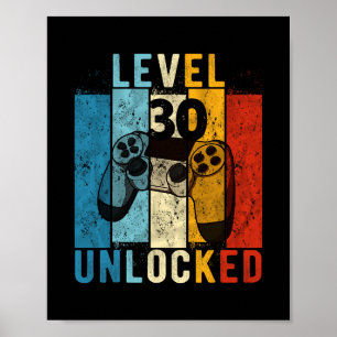 Póster Nivel 30 Desbloqueado Videojugador de 30 Años Cump