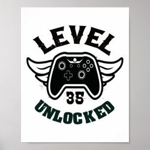 Póster Nivel 35 Desbloqueado 35 Cumpleaños Gaming 35 Cump