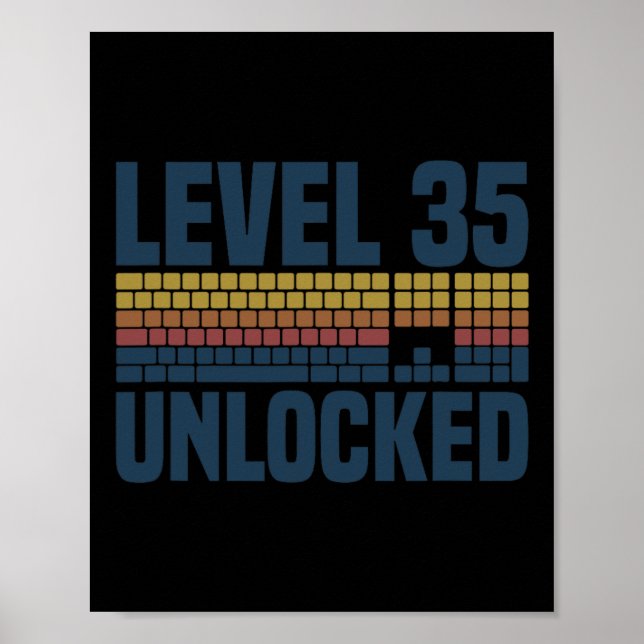 Póster Nivel 35 Desbloqueado Cumpleaños 35 35 Años Video (Frente)