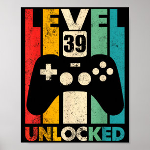 Póster Nivel 39 desbloqueado cumpleaños 39 videojuego ret
