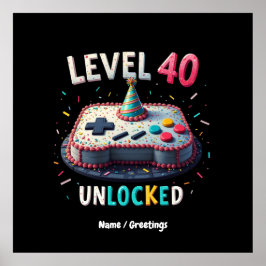 Póster Nivel 40 Estilo de juego desbloqueado 40 cumpleaño