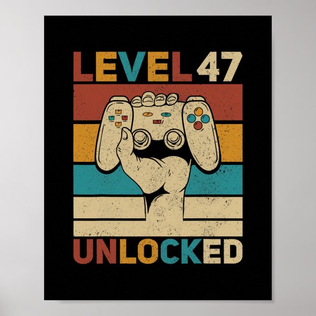 Póster Nivel 47 Desbloqueado 47º cumpleaños 47 años (Frente)