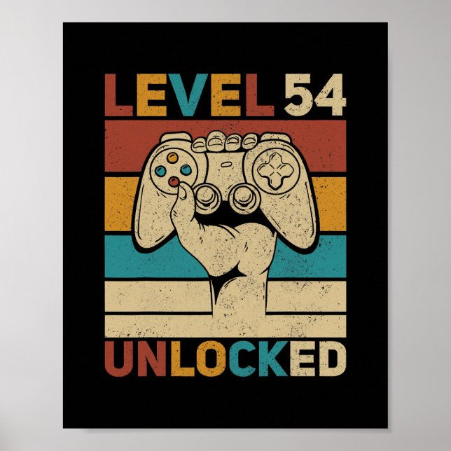 Póster Nivel 54 Desbloqueado 54º cumpleaños 54 años (Frente)