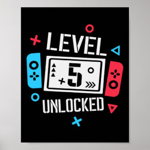 Póster Nivel 5 Desbloqueado Niño de cumpleaños Funny Game