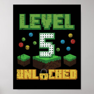 Póster Nivel 5 Desbloqueado Pixel Gamer 5º Cumpleaños Jue