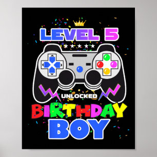 Póster Nivel 5 Desbloqueado Videojuego Cumpleaños Niño Ju