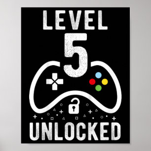 Póster Nivel 5 Videojuego desbloqueado 5º regalo de cumpl