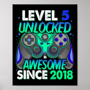 Póster Nivel 5 Videojuego desbloqueado de 5 años de edad