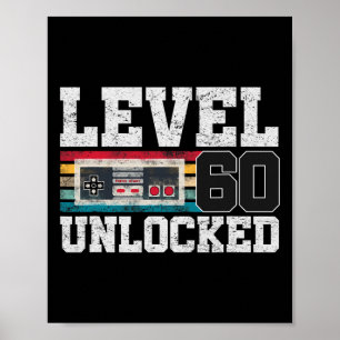 Póster Nivel 60 Desbloqueado Regalo de 60 Años para Jugad