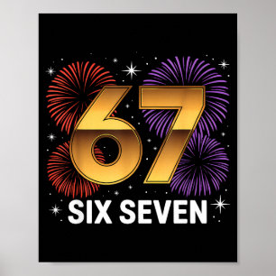 Póster Nivel 67 Cumpleaños Seis Siete Fuegos Artificiales
