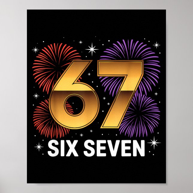 Póster Nivel 67 Cumpleaños Seis Siete Fuegos Artificiales (Frente)