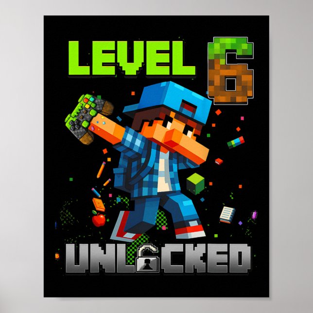 Póster Nivel 6 Desbloqueado Cumpleaños Divertido Niño Jug (Frente)