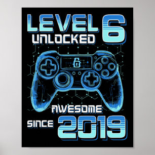 Póster Nivel 6 Desbloqueado Fiesta de Videojuegos Cumplea