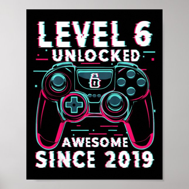 Póster Nivel 6 Desbloqueado Juego de Video Cumpleaños 6 A (Frente)
