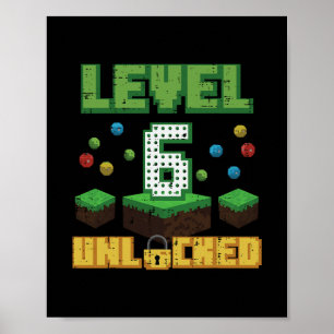 Póster Nivel 6 Desbloqueado Pixel Gamer 6to Cumpleaños Ju