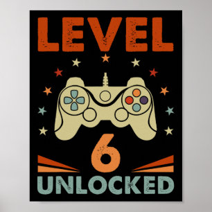 Póster Nivel 6 Video Gamer desbloqueado 6 cumpleaños 6 añ