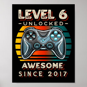 Póster Nivel 6 Videojuego desbloqueado Seis sexto cumplea