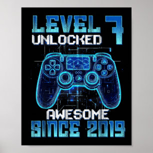 Póster Nivel 7 desbloqueado chico jugador de videojuegos
