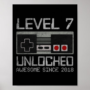 Póster Nivel 7 Desbloqueado Cumpleaños 7 7 Años Videojueg
