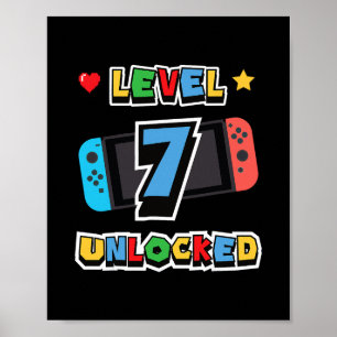Póster Nivel 7 Desbloqueado Cumpleaños 7 Años Juego De Vi