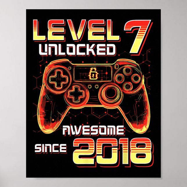 Póster Nivel 7 Desbloqueado Fiesta de Videojuegos Cumplea (Frente)