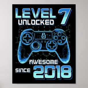 Póster Nivel 7 Desbloqueado Fiesta de Videojuegos Cumplea