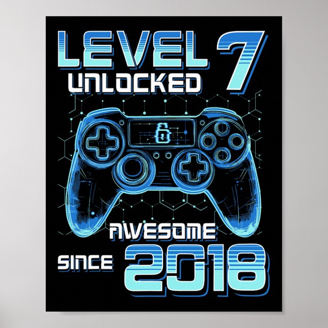 Póster Nivel 7 Desbloqueado Fiesta de Videojuegos Cumplea (Frente)