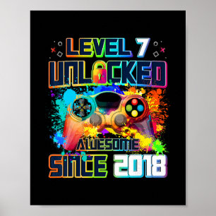 Póster Nivel 7 Desbloqueado Jugador de Videojuegos de 7 A