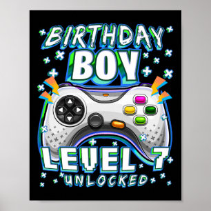 Póster Nivel 7 Desbloqueado Videojuego 7º Cumpleaños Niño