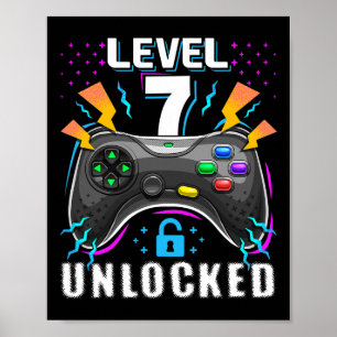 Póster Nivel 7 Desbloqueado Videojuego Cumpleaños 7 Gif p