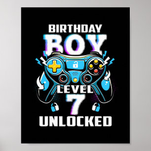 Póster Nivel 7 Desbloqueado Videojuego Cumpleaños 7 Niño 