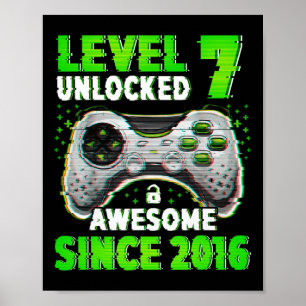 Póster Nivel 7 Desbloqueado Videojuego Niño de 7 Años 7º