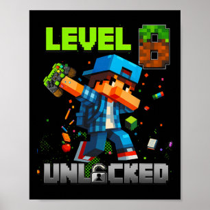 Póster Nivel 8 Desbloqueado Cumpleaños Divertido Niño Jug