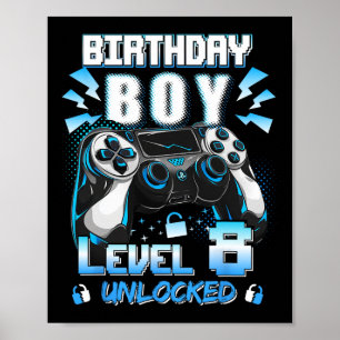 Póster Nivel 8 Desbloqueado Videojugador Cumpleaños 8 Año
