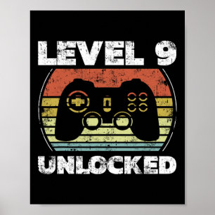 Póster Nivel 9 Desbloqueado Divertido Videojugador Cumple