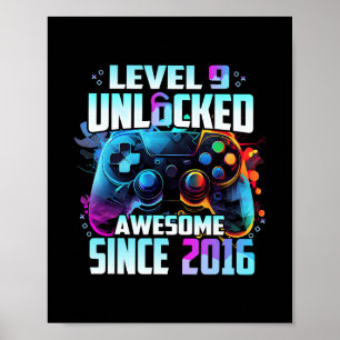 Póster Nivel 9 Desbloqueado Increíble Desde 2016 Cumpleañ